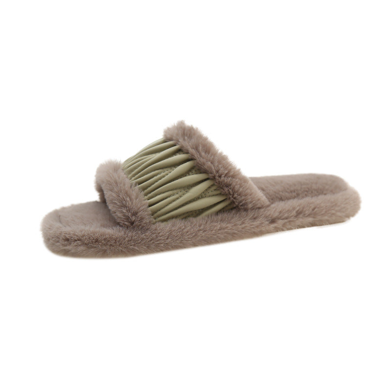 PU Leather Open Slippers For Women Plush Cotton Slippers 625770b3ce4188fef39c54a3e9ca170d