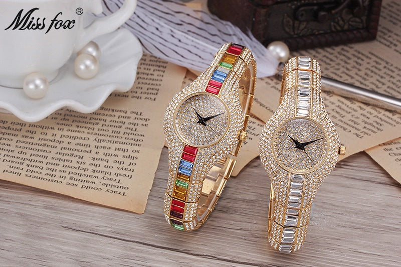 Fashion Watch With Diamonds And Colorful Stones Full Of Diamonds European-Style High-End Watches For Women 33ab58c536b148ee78fe2e433668d3d