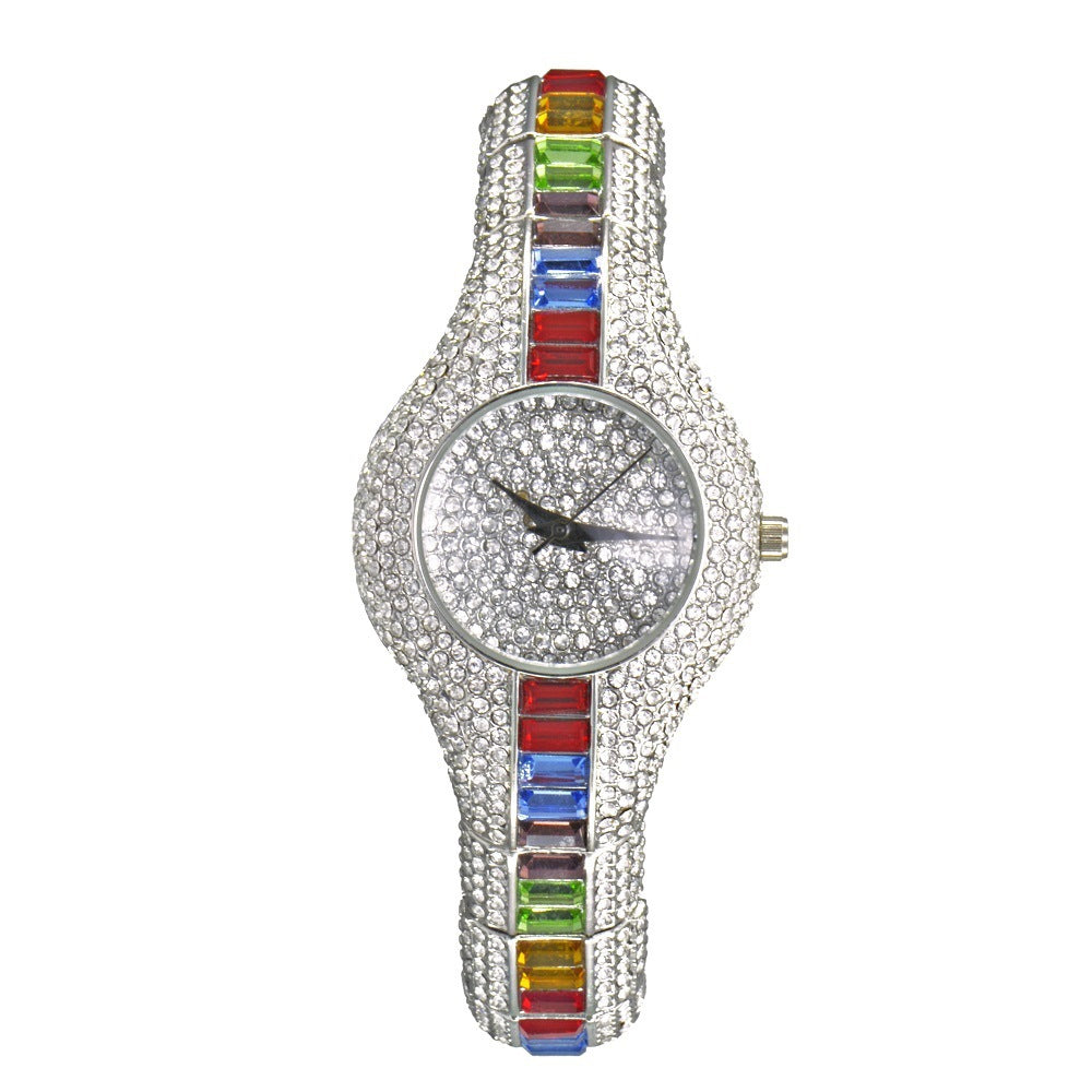 Fashion Watch With Diamonds And Colorful Stones Full Of Diamonds European-Style High-End Watches For Women 50659ae4a89de0908edd2e39a5c3b32d