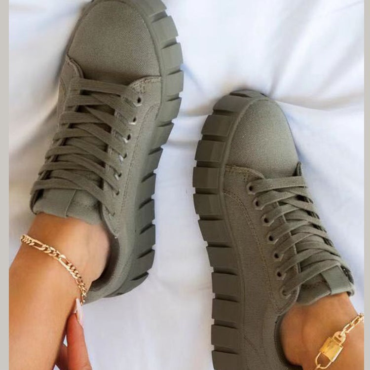 Lace-up Canvas Shoes Summer Round Toe Platform Single Shoes For Women Sneakers f513627c86de8c9d93a39f70be044cc4