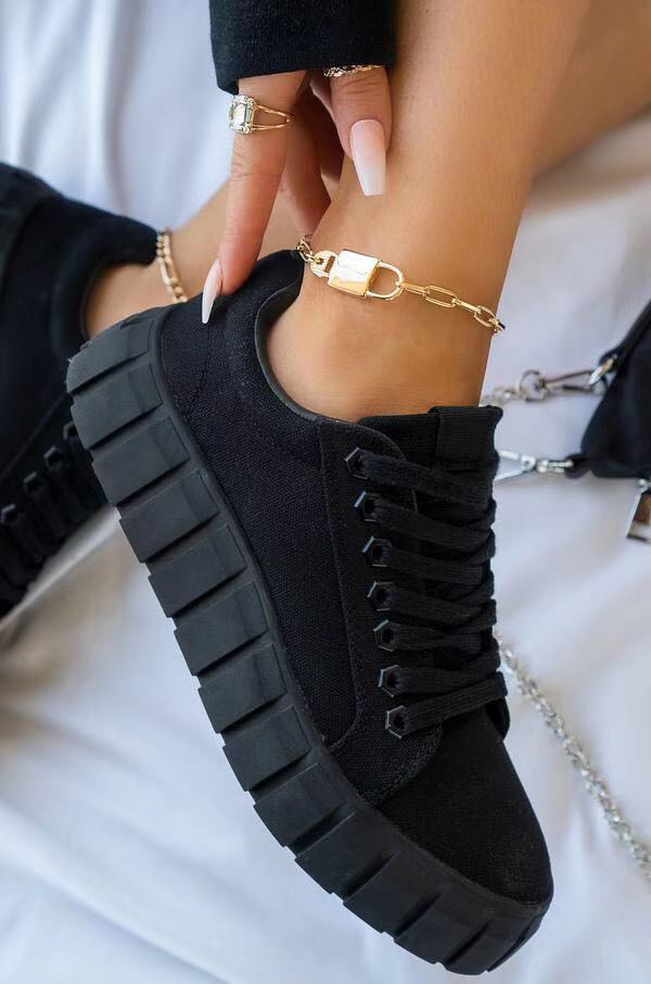 Lace-up Canvas Shoes Summer Round Toe Platform Single Shoes For Women Sneakers c49975114e4262af46b37408bcf7acc2