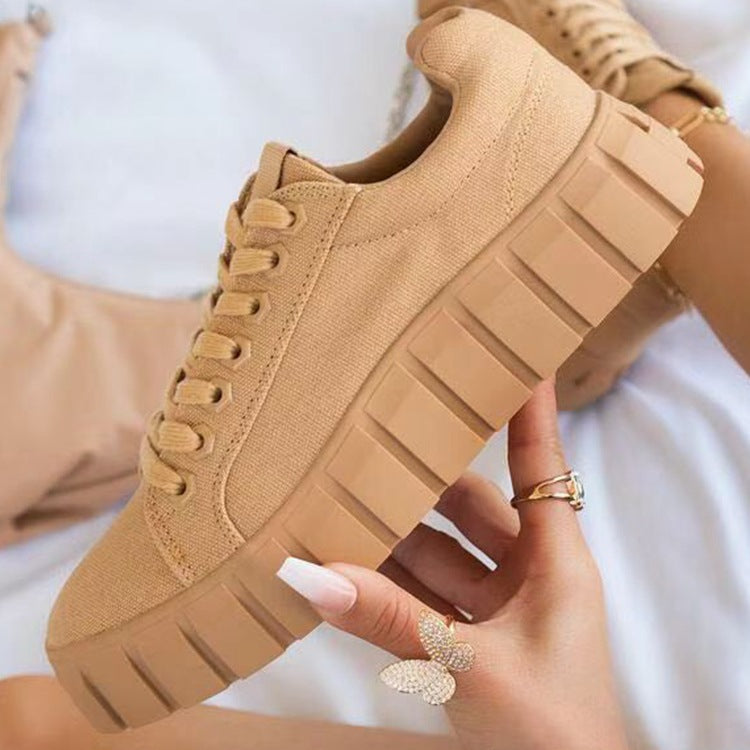Lace-up Canvas Shoes Summer Round Toe Platform Single Shoes For Women Sneakers c5a37db080e1332696a3796685b96765