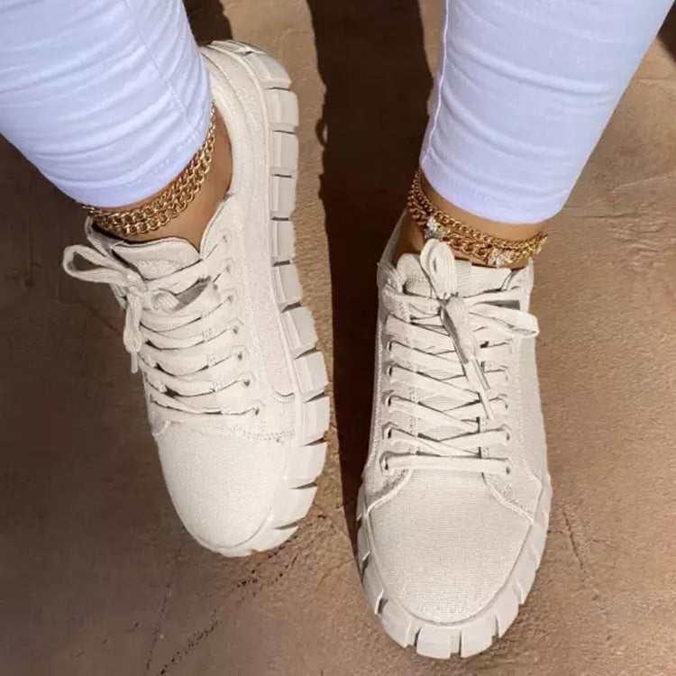 Lace-up Canvas Shoes Summer Round Toe Platform Single Shoes For Women Sneakers a5f08c43a7e6370949b0b07a69a1ed24