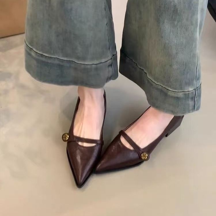 Versatile Fashion Retro Low-cut High Heels Women Camellia 7a2b1dcaf7f54d0d1d755b6fc99a7be8