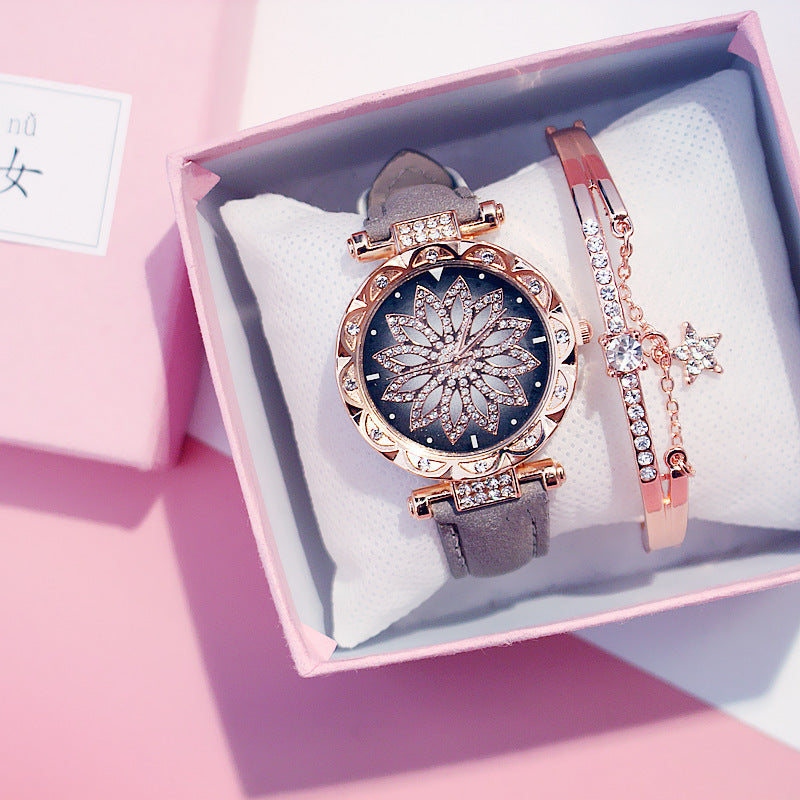 Rotating ladies net red quartz watch casual d23d9976e2806970c3b7bf37c61ba5a5
