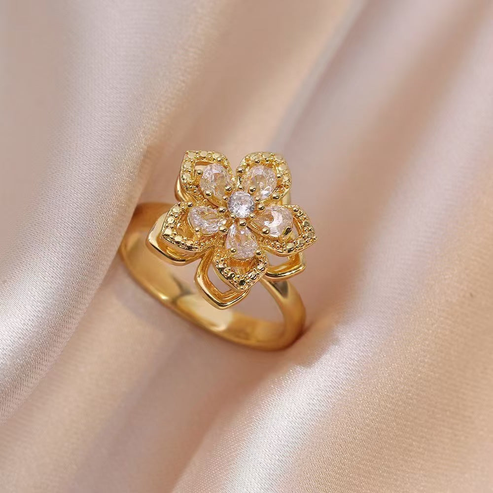 Nephthytis Flower Zircon Flower Niche Fashion New Ring 19aef25a72f4d2de0f4fd6538edf7748