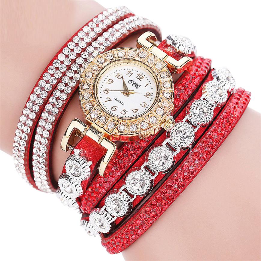 Relogio masculino Women Quartz Women PU Leather Rhinestone Watch Bracelet Watches cab86fc2bc7f3e9122adbbda331257a6