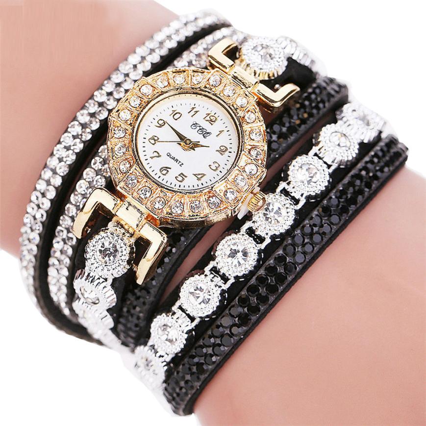 Relogio masculino Women Quartz Women PU Leather Rhinestone Watch Bracelet Watches f6dbb03df6e32898fd983e9463a41363