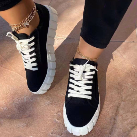 Lace-up Canvas Shoes Summer Round Toe Platform Single Shoes For Women Sneakers 221efc7c243f9584f34a286c5cd076ed