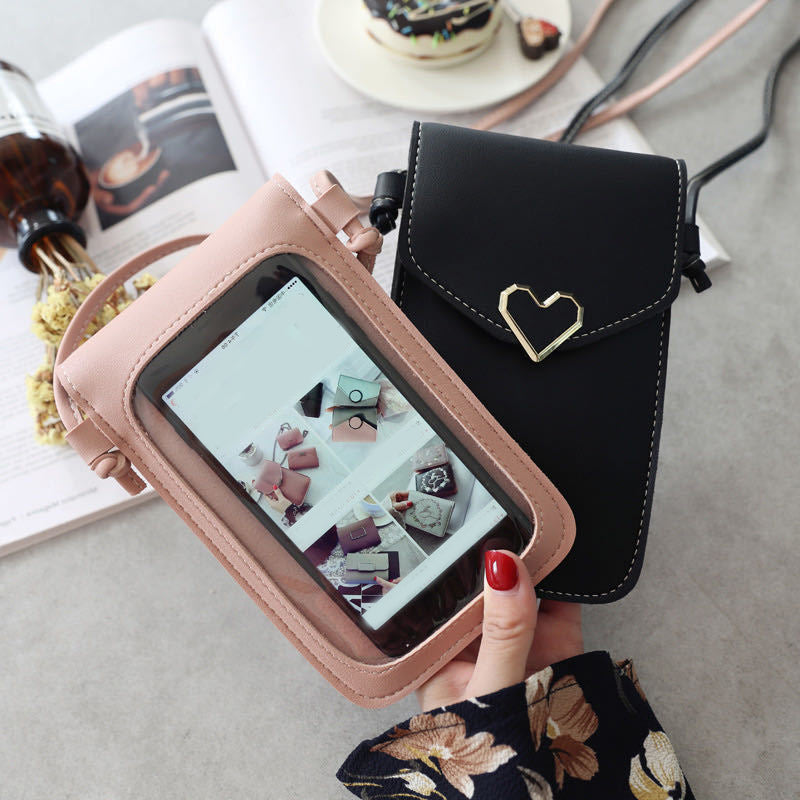 Love Buckle Mobile Phone Bags For Women Transparent Touch Screen Wallet Crossbody Shouder Bags fbf545e097685049d1040e2c41d86a5f