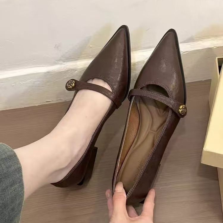 Versatile Fashion Retro Low-cut High Heels Women Camellia 1307467e161a64a12c826b130e67daa2
