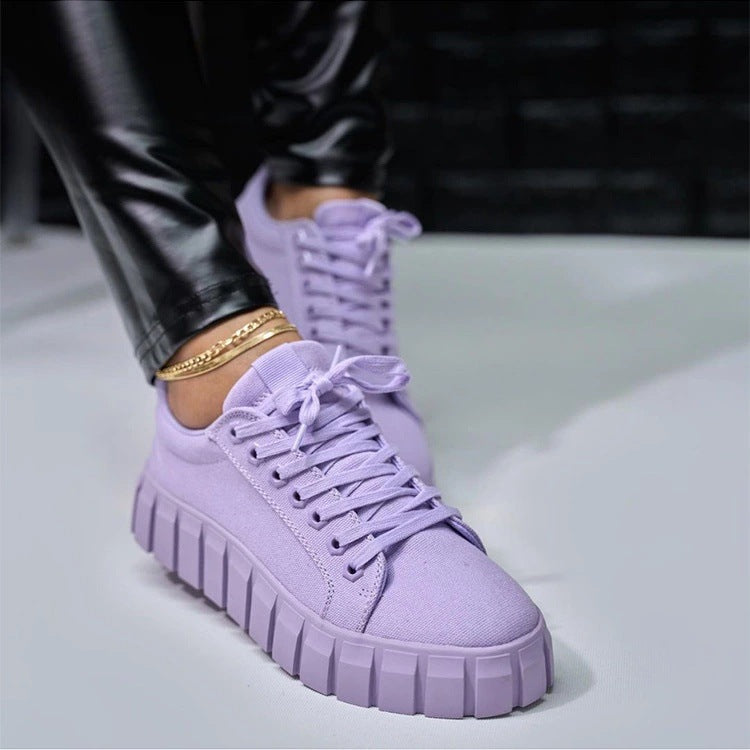 Lace-up Canvas Shoes Summer Round Toe Platform Single Shoes For Women Sneakers c1ae6a688964fff25e2206f1fc71b56c
