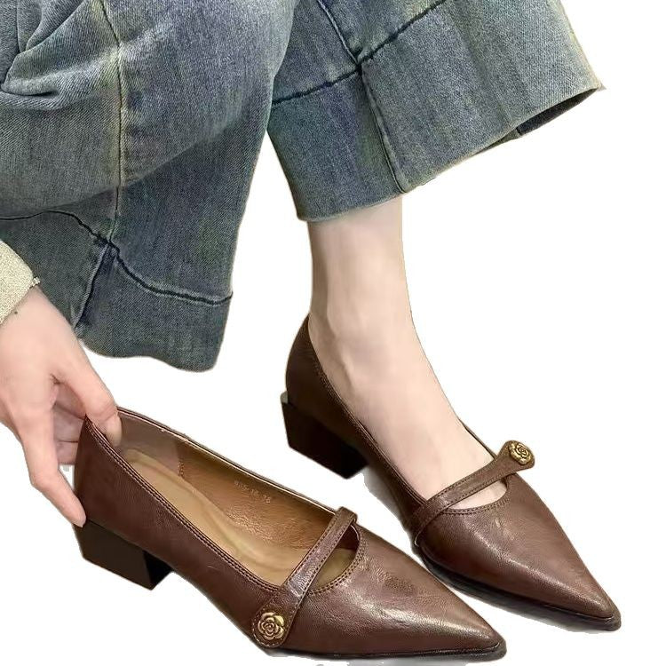 Versatile Fashion Retro Low-cut High Heels Women Camellia 80922c8b58ca3dc78d36d9bcd1d8d908