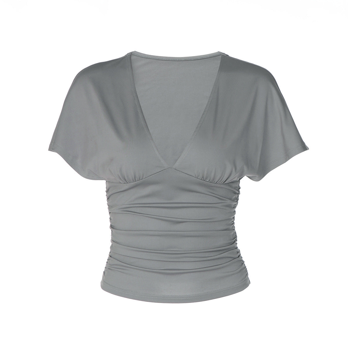 French-style V-neck Pleated Waist-cinching Figure-flattering Short Sleeve f54639d6e970ce393f7712595a85a15f