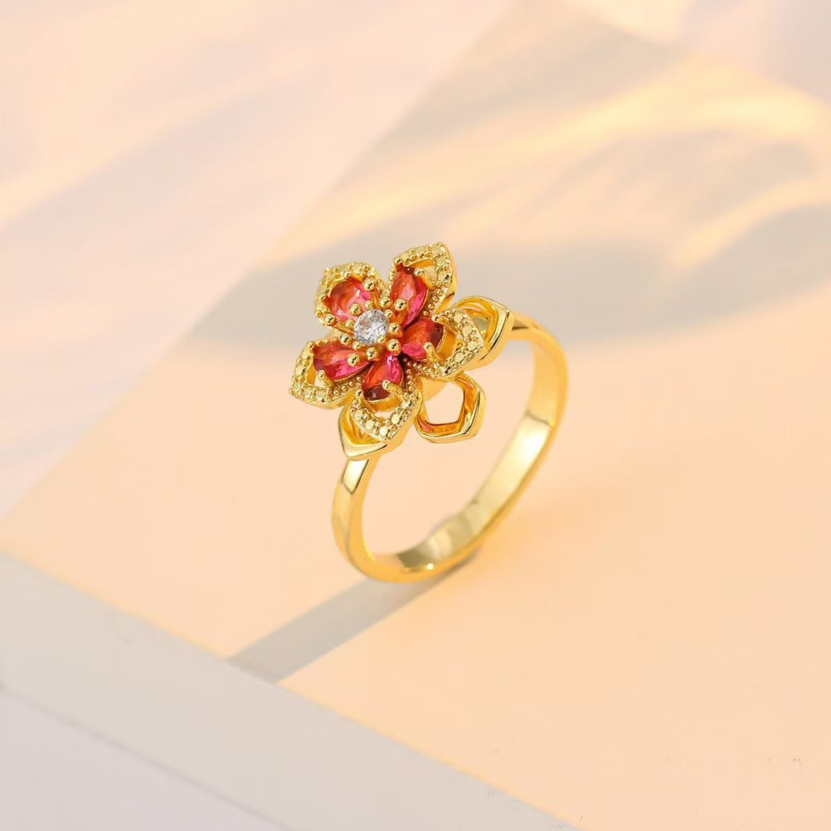 Nephthytis Flower Zircon Flower Niche Fashion New Ring abfde4bf61e04898fe26d45270d5bbd0
