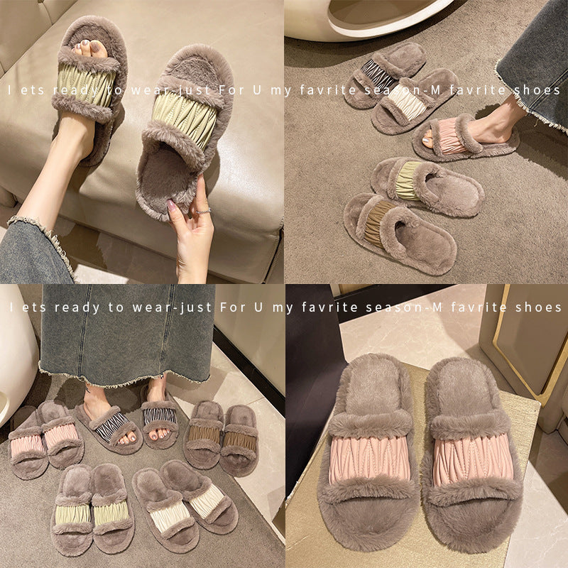 PU Leather Open Slippers For Women Plush Cotton Slippers c46b08040b2fb348bdfca3f8430bbd15