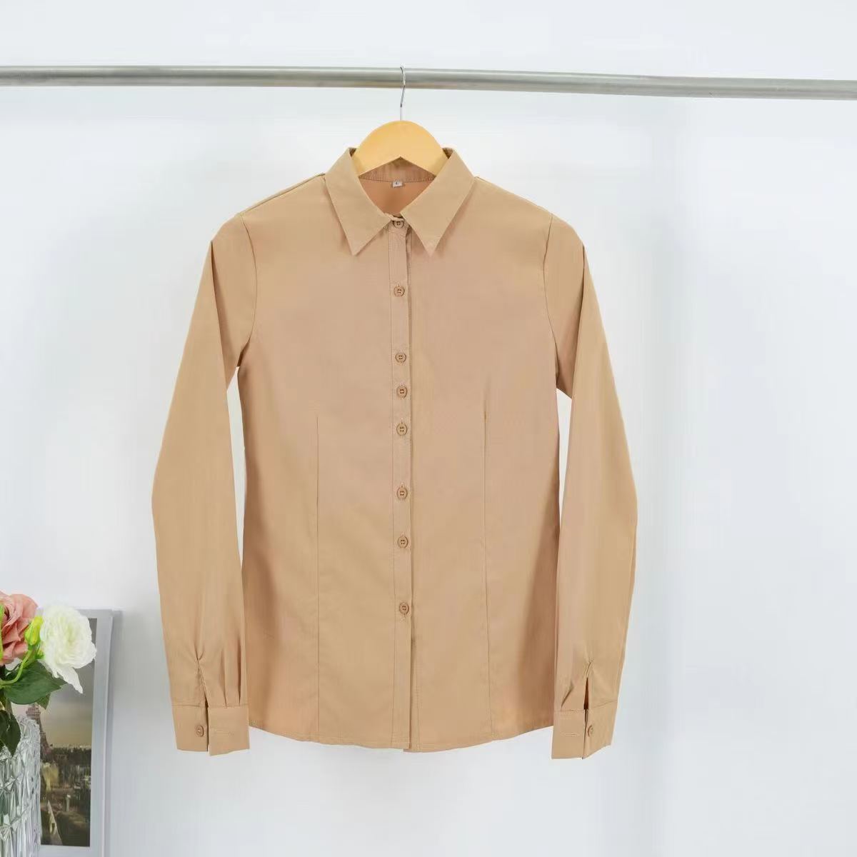 Multicolor Minimalist Solid-color Long-sleeve Shirt 4829d477e070eccaaff287f6229c7fde