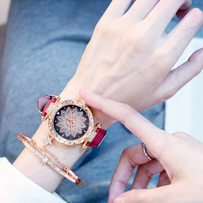 Rotating ladies net red quartz watch casual 35f034209d0c76f85a3969c850f118