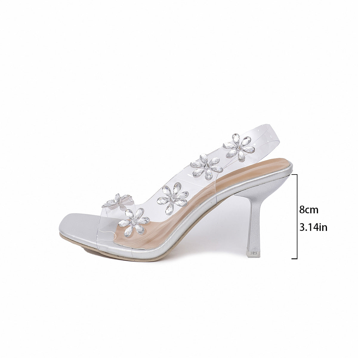New Sandals For Women Summer Transparent PVC Rhinestone Flowers Slingback Pumps Elegant Square Toe Female Sexy High Heels c23e2146ae07a27d1c10e698758354ae