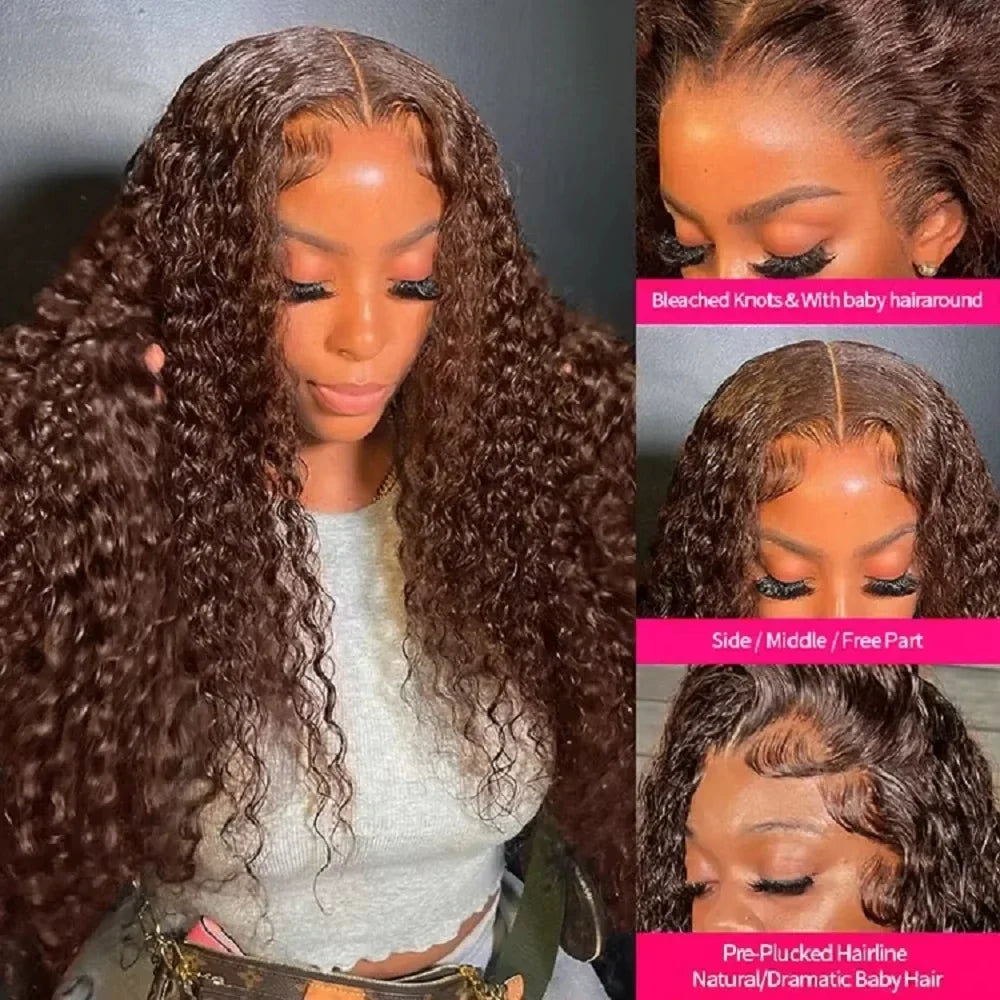 Chocolate Brown Human Hair Wig Colored Curly Human Hair Wig 30 32 Inch 13x4 Deep Wave Lace Front Wig 13x6 HD Lace Frontal Wig Chocolate Brown Human Hair Wig Colored Curly Human Hair Wig 30 32 Inch 13x4 Deep Wave Lace Front Wig 13x6 HD Lace Frontal Wig