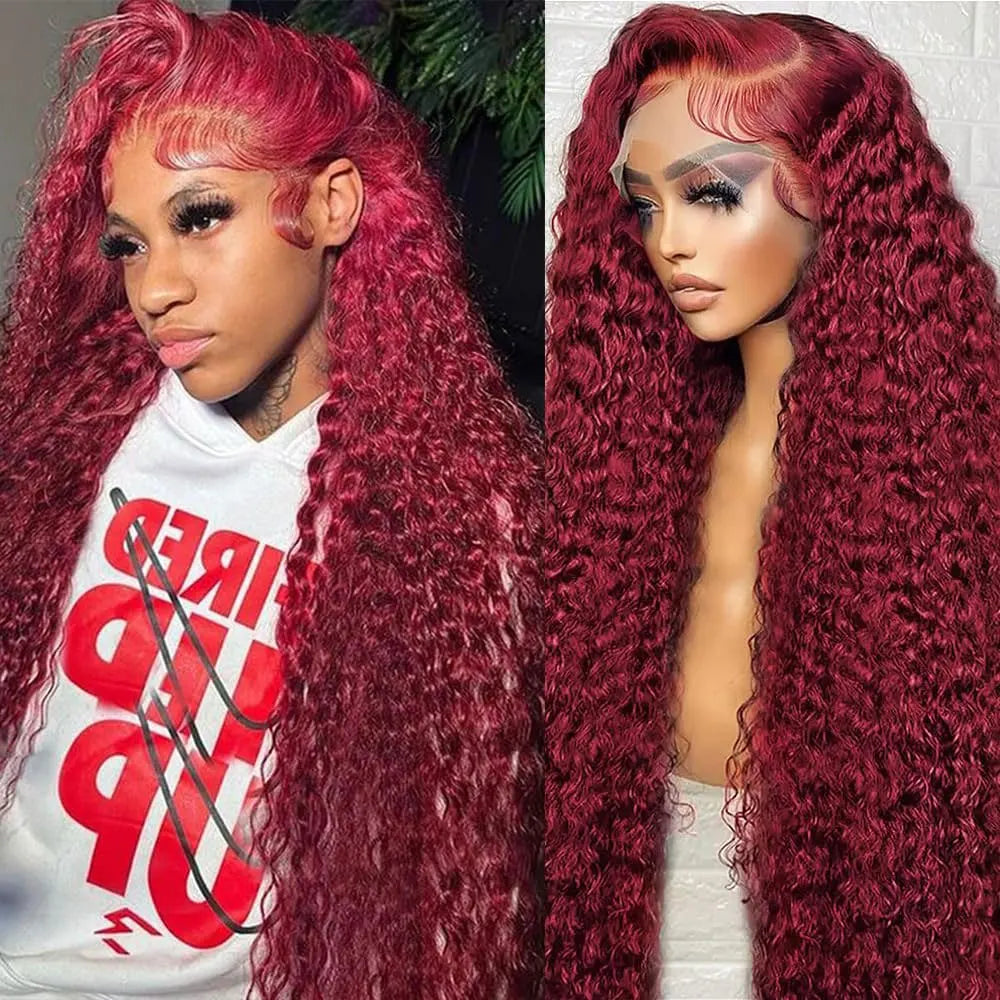 30 Inch Burgundy 99j Deep Wave Frontal Wig Colored Curly Human Hair Wigs 200 250 Density 13x4 Hd Lace Frontal Human Hair Wigs 30 Inch Burgundy 99j Deep Wave Frontal Wig Colored Curly Human Hair Wigs 200 250 Density 13x4 Hd Lace Frontal Human Hair Wigs