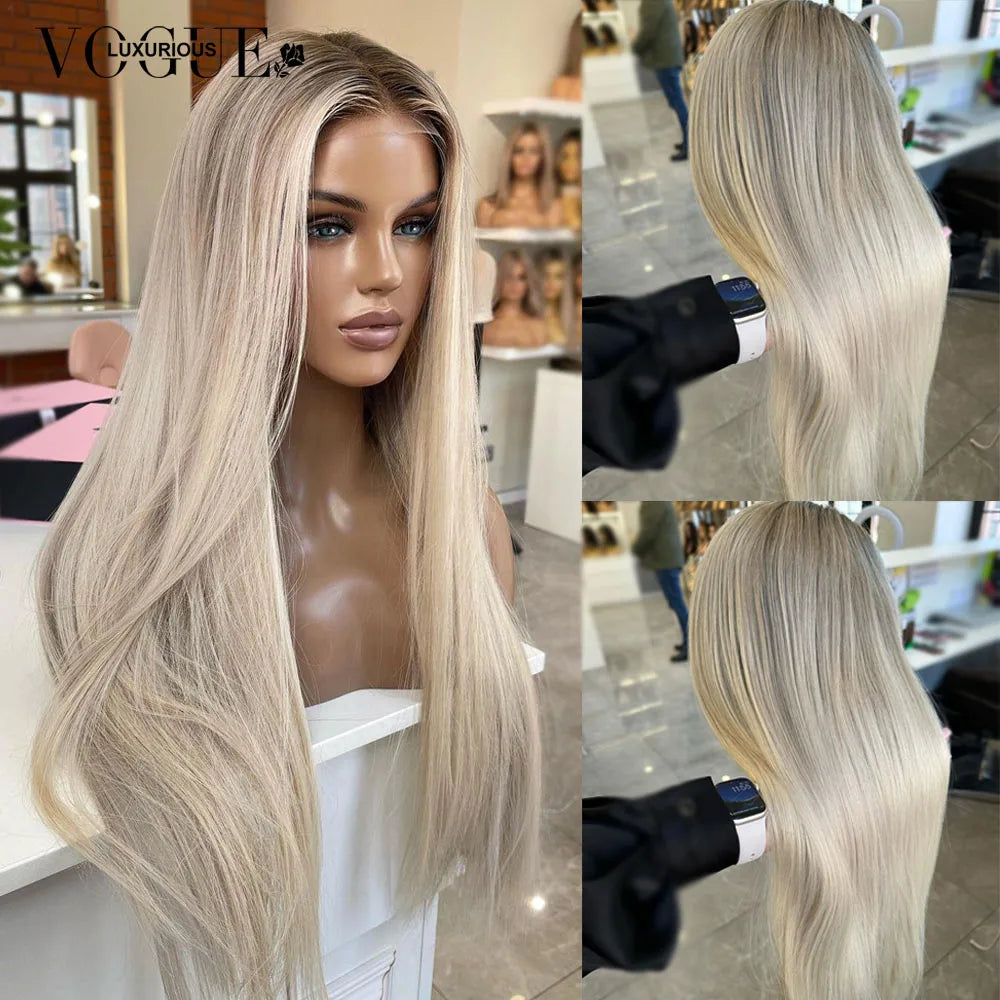 Cream Blonde Straight 100% Real Human Hair Wig Ash Blonde 200% Density Salon Hair Coloring Wig 13x6 Lace Front Wig For Women Cream Blonde Straight 100% Real Human Hair Wig Ash Blonde 200% Density Salon Hair Coloring Wig 13x6 Lace Front Wig For Women