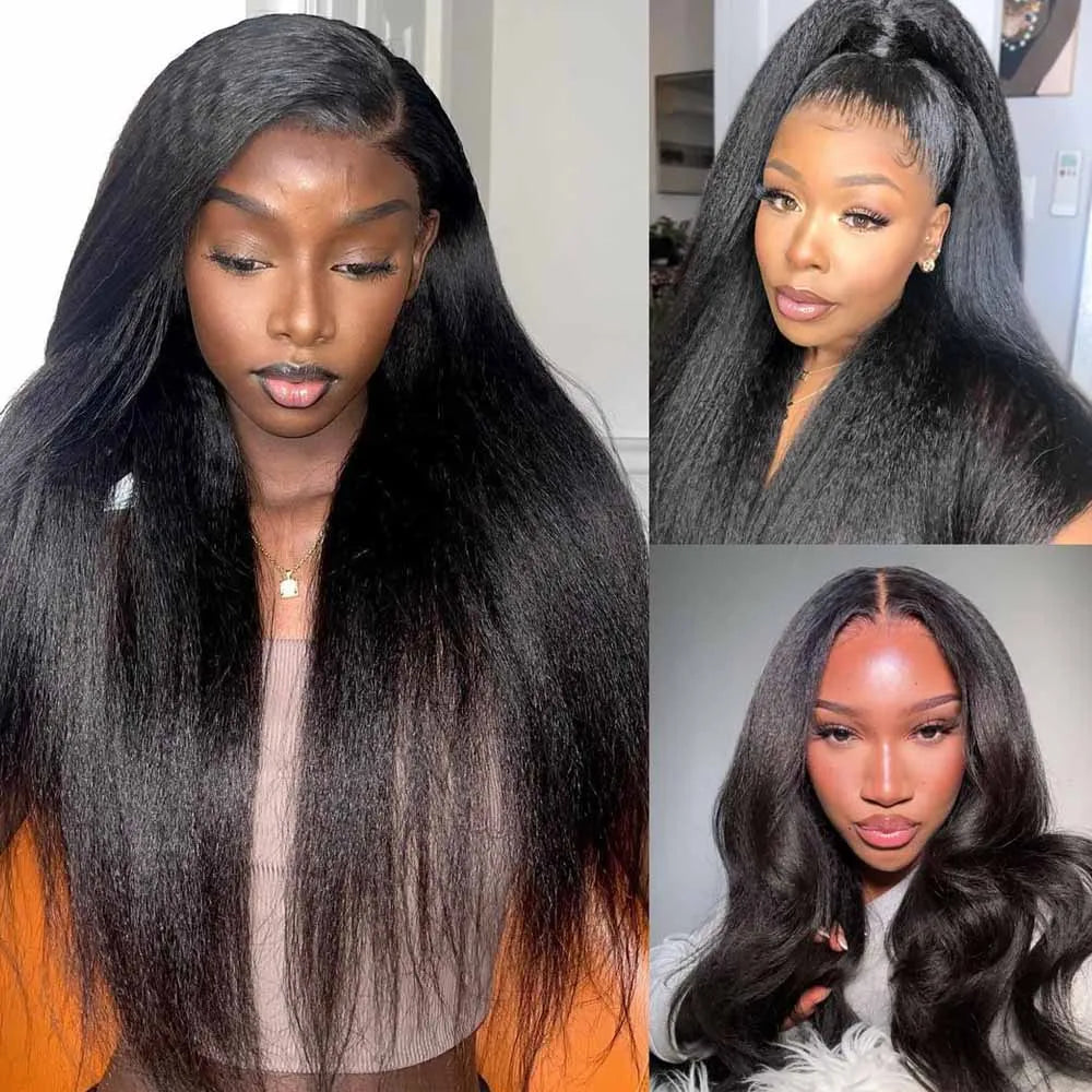 13x4 Kinky Straight Lace Front Human Hair Wig With Kinky Edges Baby Hair Glueless Yaki Straight HD Lace Frontal Wig 250% Denisty 13x4 Kinky Straight Lace Front Human Hair Wig With Kinky Edges Baby Hair Glueless Yaki Straight HD Lace Frontal Wig 250% Denisty