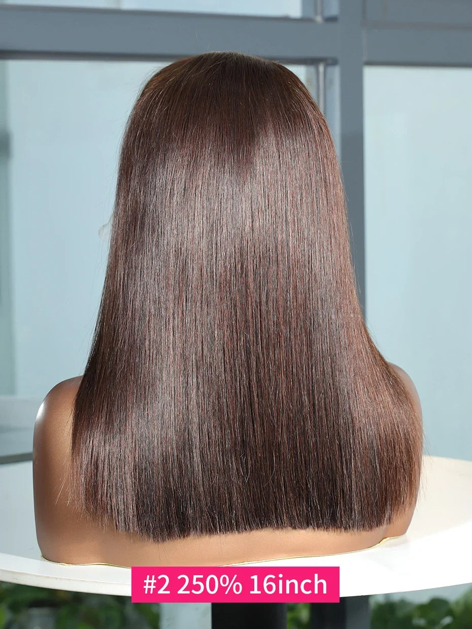 #2 Brown Chocolate Color 250 Density Lace Frontal Wig Human Hair Raw Vietnamese Double Drawn 13x4 Bob Lace Front Human Hair Wigs #2 Brown Chocolate Color 250 Density Lace Frontal Wig Human Hair Raw Vietnamese Double Drawn 13x4 Bob Lace Front Human Hair Wigs