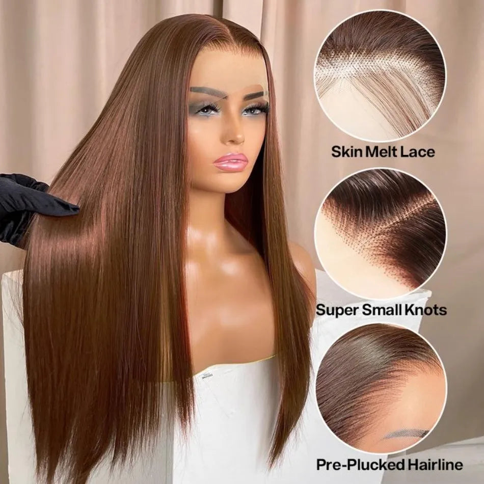 Chocolate Brown 13X6 Straight Human Hair Wigs 13X4 Hd Lace Frontal Wig 250 Density Colored Pre Plucked Brazilian Lace Front Wig Chocolate Brown 13X6 Straight Human Hair Wigs 13X4 Hd Lace Frontal Wig 250 Density Colored Pre Plucked Brazilian Lace Front Wig