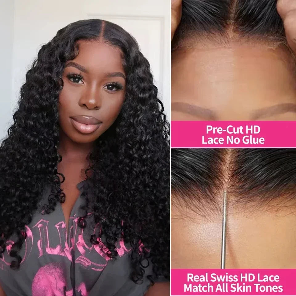 Curly 4x4 5x5 Glueless Lace Front Wig 220 Density Natural Color Deep Wave Pre Cut Brazilian HD Lace wigs Water Wave Human Hair Curly 4x4 5x5 Glueless Lace Front Wig 220 Density Natural Color Deep Wave Pre Cut Brazilian HD Lace wigs Water Wave Human Hair
