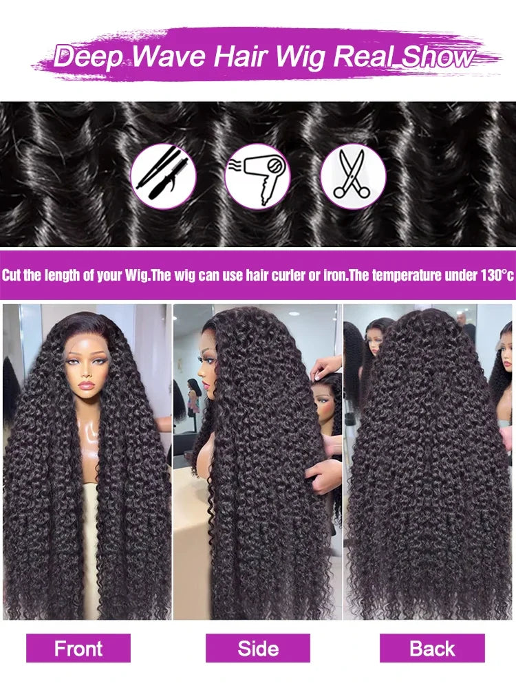 40 50 Inch Deep Wave Frontal Wig 13x4 13x6 360 HD Lace Frontal Wigs 300 Density Water Curly Human Hair Lace Front Wigs For Women 40 50 Inch Deep Wave Frontal Wig 13x4 13x6 360 HD Lace Frontal Wigs 300 Density Water Curly Human Hair Lace Front Wigs For Women