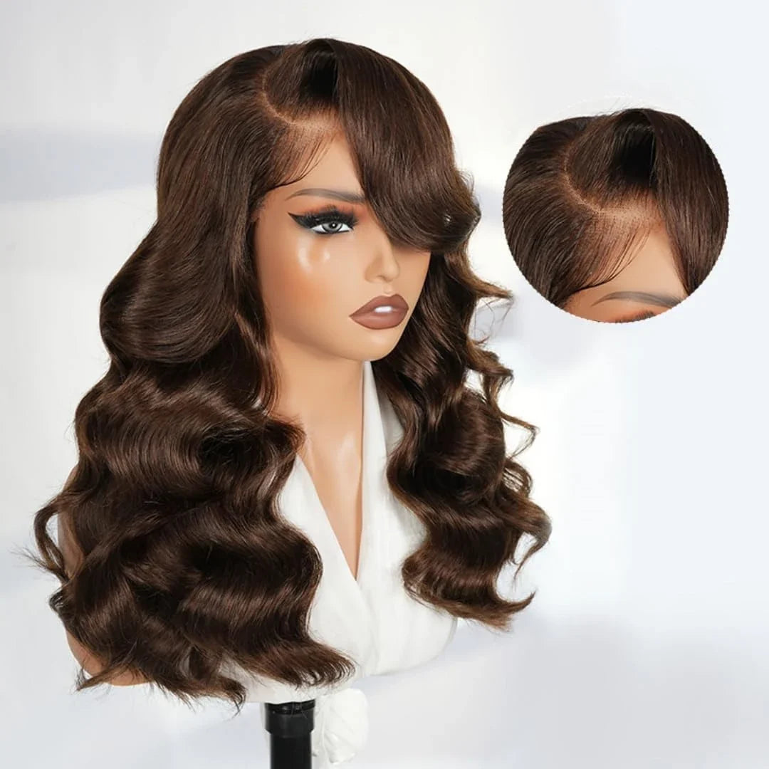 200 Density Chocolate Brown Human Hair Wig Body 13x4 Closure Transparent Lace Wig Layered Side Part Human Hair Pre Plucked Pre 200 Density Chocolate Brown Human Hair Wig Body 13x4 Closure Transparent Lace Wig Layered Side Part Human Hair Pre Plucked Pre