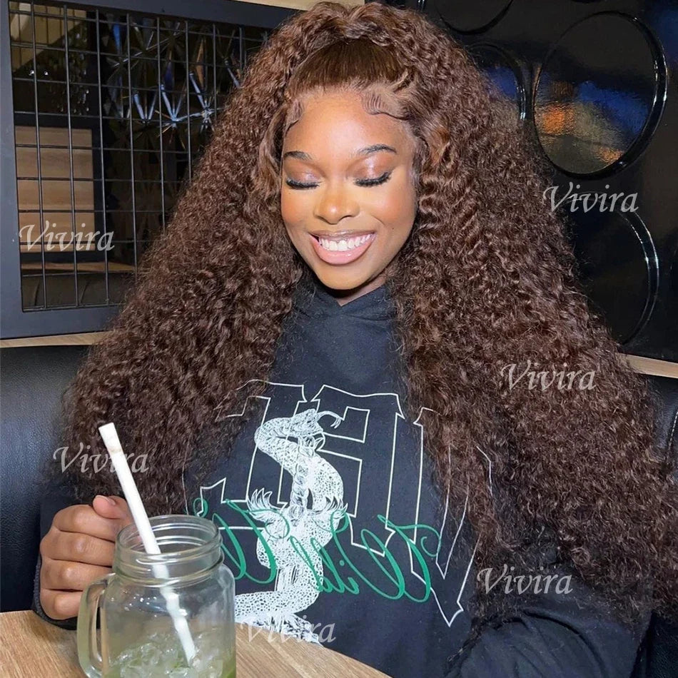 Chocolate Brown Human Hair Wig Colored Curly Human Hair Wig 30 32 Inch 13x4 Deep Wave Lace Front Wig 13x6 HD Lace Frontal Wig Chocolate Brown Human Hair Wig Colored Curly Human Hair Wig 30 32 Inch 13x4 Deep Wave Lace Front Wig 13x6 HD Lace Frontal Wig