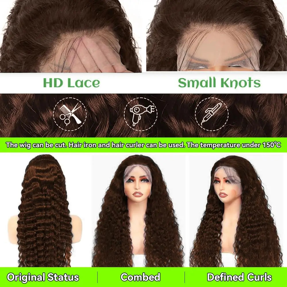 Chocolate Brown HD Lace Front Wigs Human Hair 200% Density Curly Lace Front Wigs Human Hair Deep Wave Wigs Human Hair For Women Chocolate Brown HD Lace Front Wigs Human Hair 200% Density Curly Lace Front Wigs Human Hair Deep Wave Wigs Human Hair For Women
