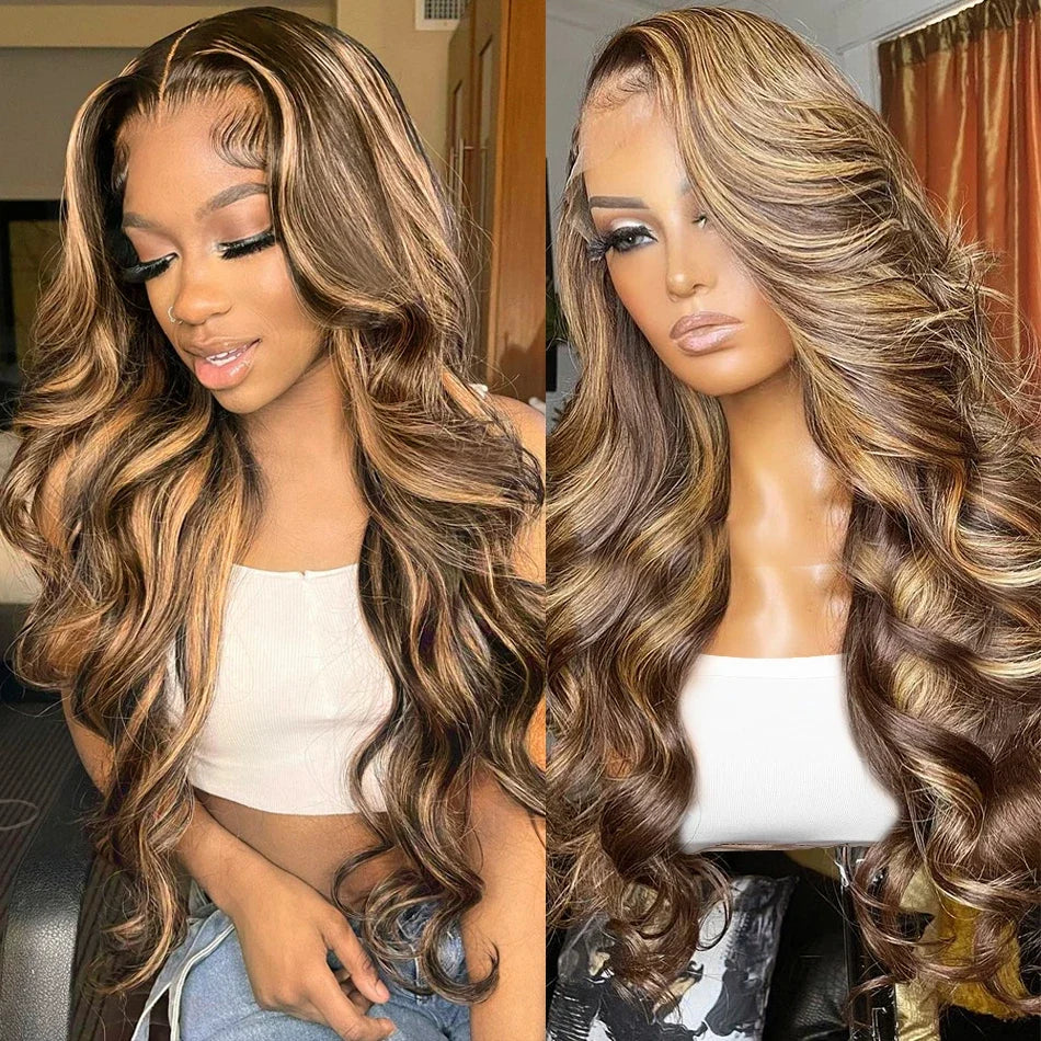 13x4 13x6 Hd Highlight Body Wave Lace Front Wig For Women Remy P4/27 Ombre Human Hair Lace Frontal Human Hair Wigs Choice Glue 13x4 13x6 Hd Highlight Body Wave Lace Front Wig For Women Remy P4/27 Ombre Human Hair Lace Frontal Human Hair Wigs Choice Glue