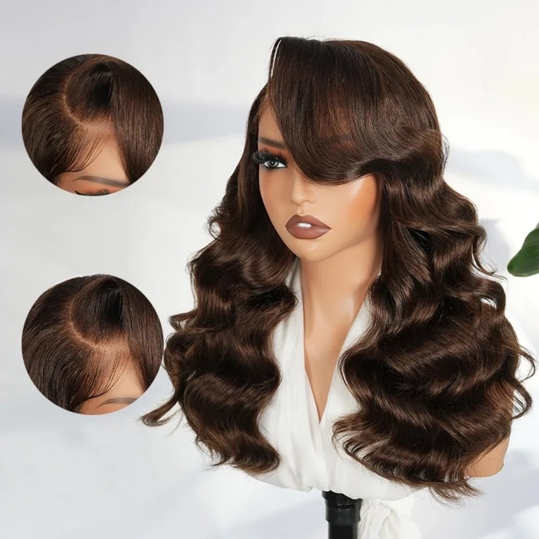 200 Density Chocolate Brown Human Hair Wig Body 13x4 Closure Transparent Lace Wig Layered Side Part Human Hair Pre Plucked Pre 200 Density Chocolate Brown Human Hair Wig Body 13x4 Closure Transparent Lace Wig Layered Side Part Human Hair Pre Plucked Pre