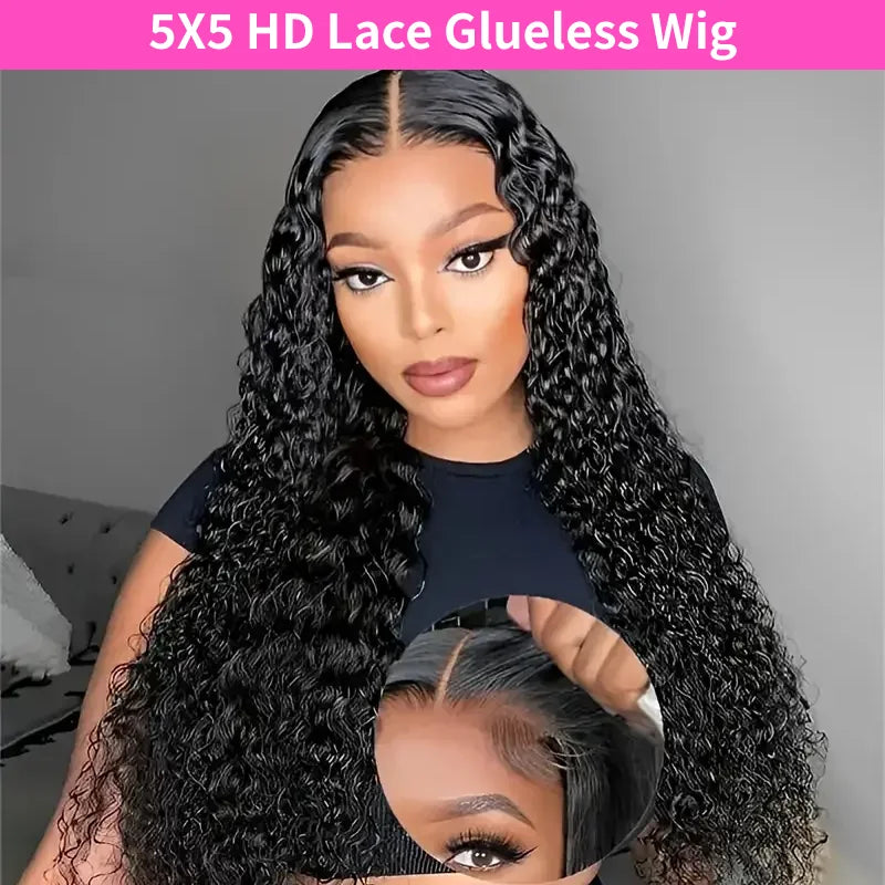 Curly 4x4 5x5 Glueless Lace Front Wig 220 Density Natural Color Deep Wave Pre Cut Brazilian HD Lace wigs Water Wave Human Hair Curly 4x4 5x5 Glueless Lace Front Wig 220 Density Natural Color Deep Wave Pre Cut Brazilian HD Lace wigs Water Wave Human Hair