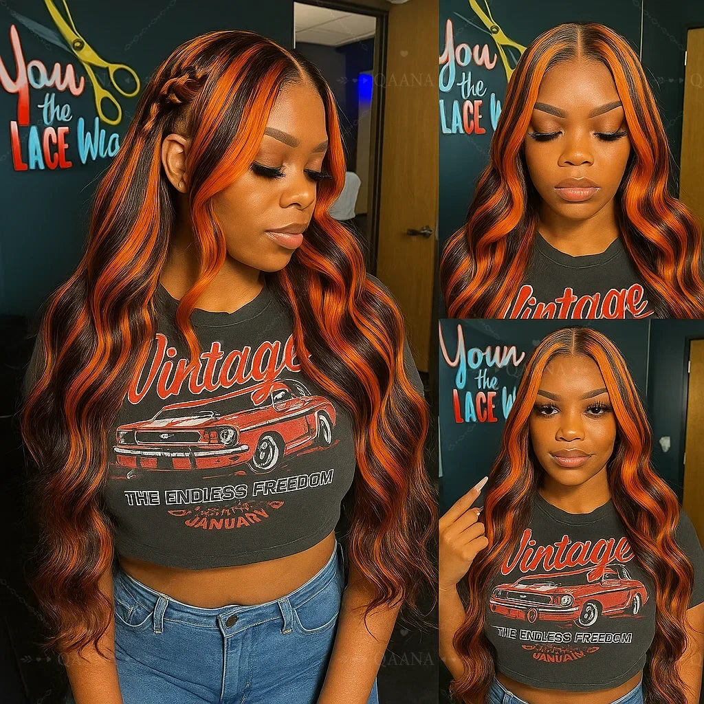 200% Density Ginger Brown Highlight Wig Human Hair Body Wave Lace Front Wigs Pre Plucked Ombre P1B/4 Ginger Orange Colored Wigs 200% Density Ginger Brown Highlight Wig Human Hair Body Wave Lace Front Wigs Pre Plucked Ombre P1B/4 Ginger Orange Colored Wigs