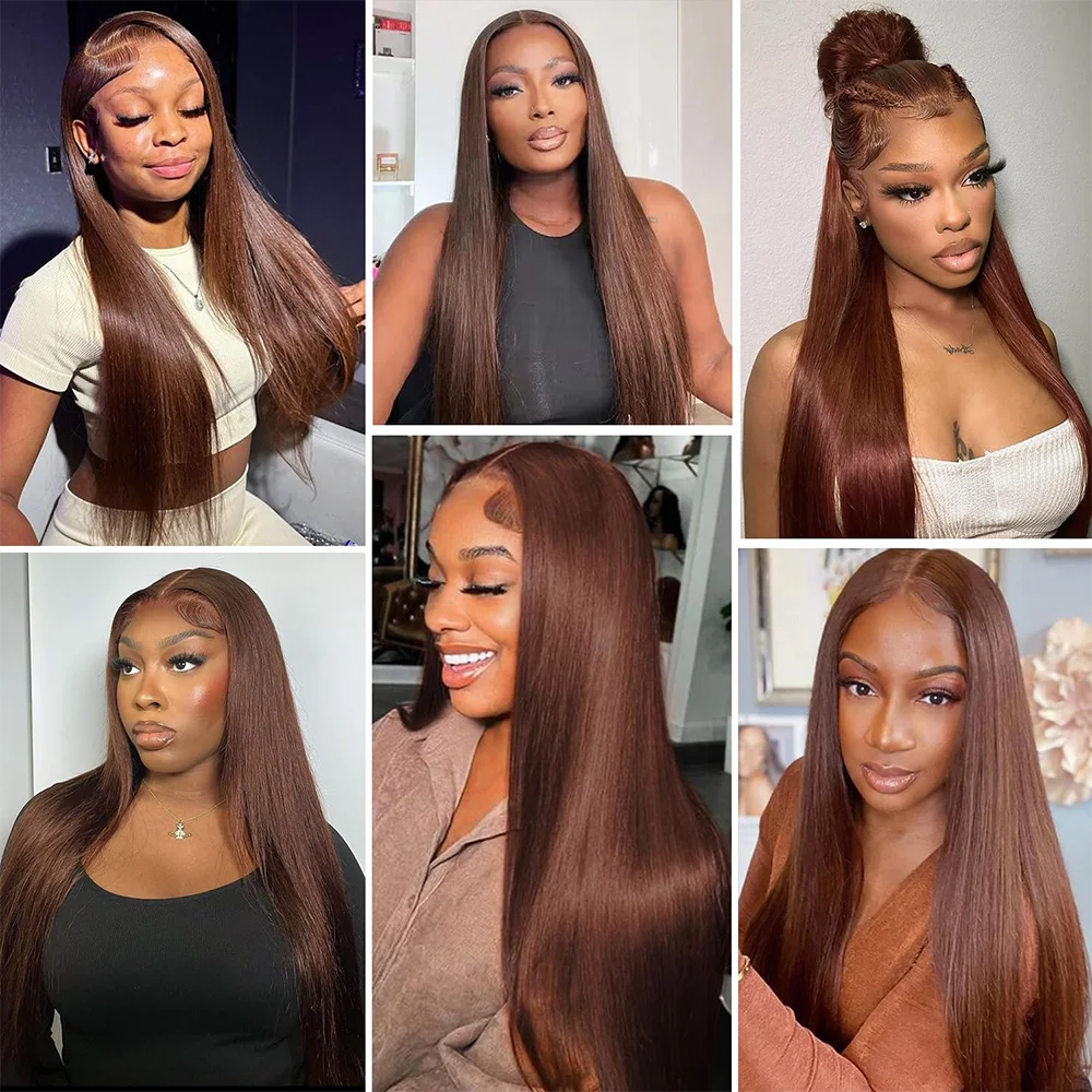 13x4 HD Chocolate Brown Bone Straight Lace Front Wig 34Inch Lace Frontal Wig Human Hair PrePlucked #4 Color Human Hair Wigs 13x4 HD Chocolate Brown Bone Straight Lace Front Wig 34Inch Lace Frontal Wig Human Hair PrePlucked #4 Color Human Hair Wigs