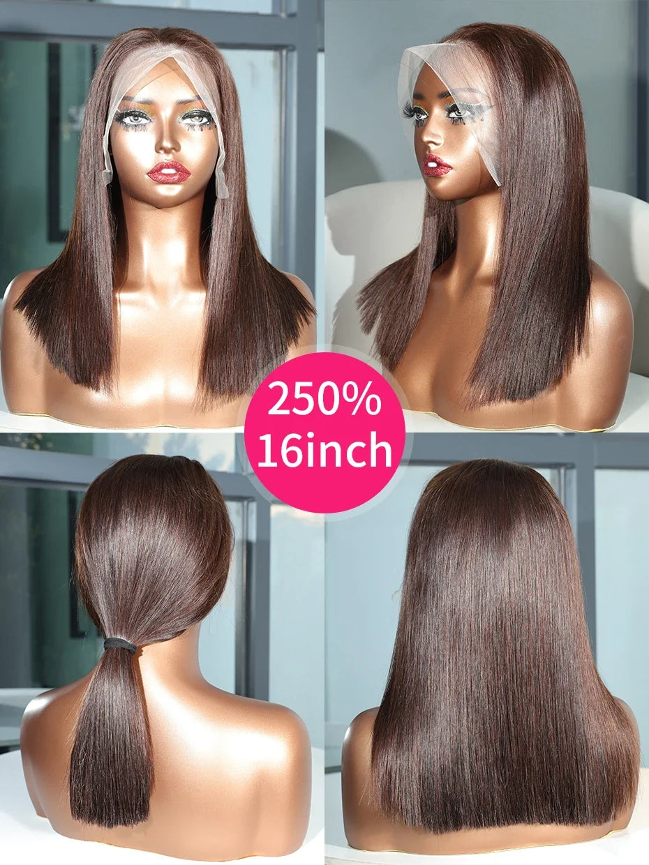 #2 Brown Chocolate Color 250 Density Lace Frontal Wig Human Hair Raw Vietnamese Double Drawn 13x4 Bob Lace Front Human Hair Wigs #2 Brown Chocolate Color 250 Density Lace Frontal Wig Human Hair Raw Vietnamese Double Drawn 13x4 Bob Lace Front Human Hair Wigs