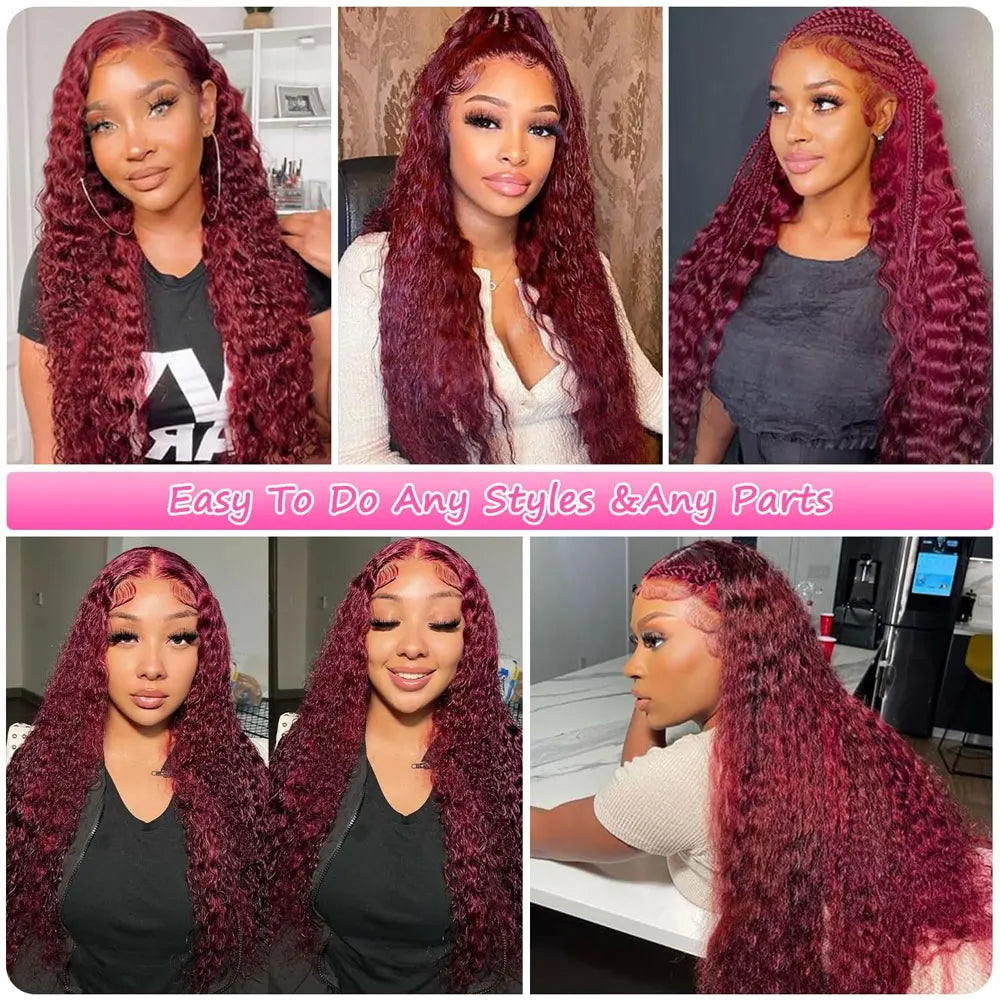 30 Inch Burgundy 99j Deep Wave Frontal Wig Colored Curly Human Hair Wigs 200 250 Density 13x4 Hd Lace Frontal Human Hair Wigs 30 Inch Burgundy 99j Deep Wave Frontal Wig Colored Curly Human Hair Wigs 200 250 Density 13x4 Hd Lace Frontal Human Hair Wigs