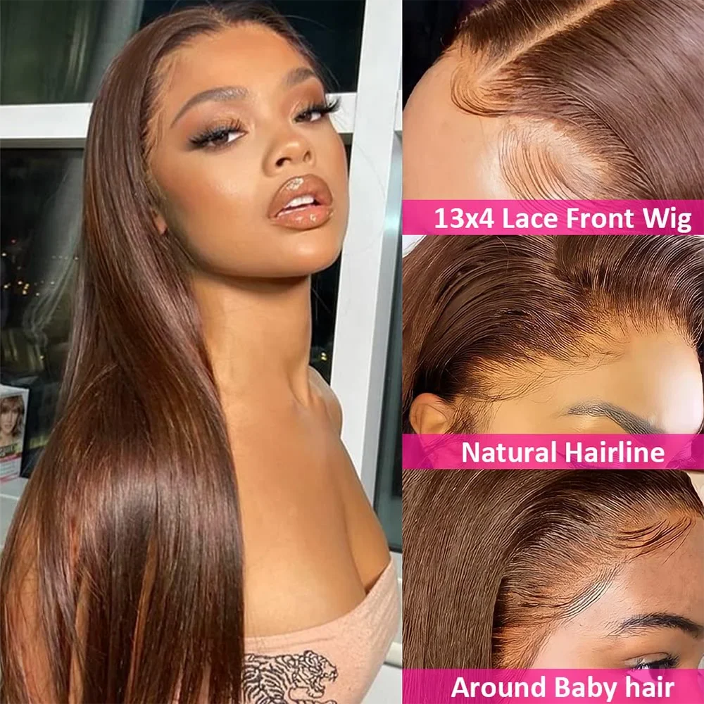 13x4 HD Chocolate Brown Bone Straight Lace Front Wig 34Inch Lace Frontal Wig Human Hair PrePlucked #4 Color Human Hair Wigs 13x4 HD Chocolate Brown Bone Straight Lace Front Wig 34Inch Lace Frontal Wig Human Hair PrePlucked #4 Color Human Hair Wigs