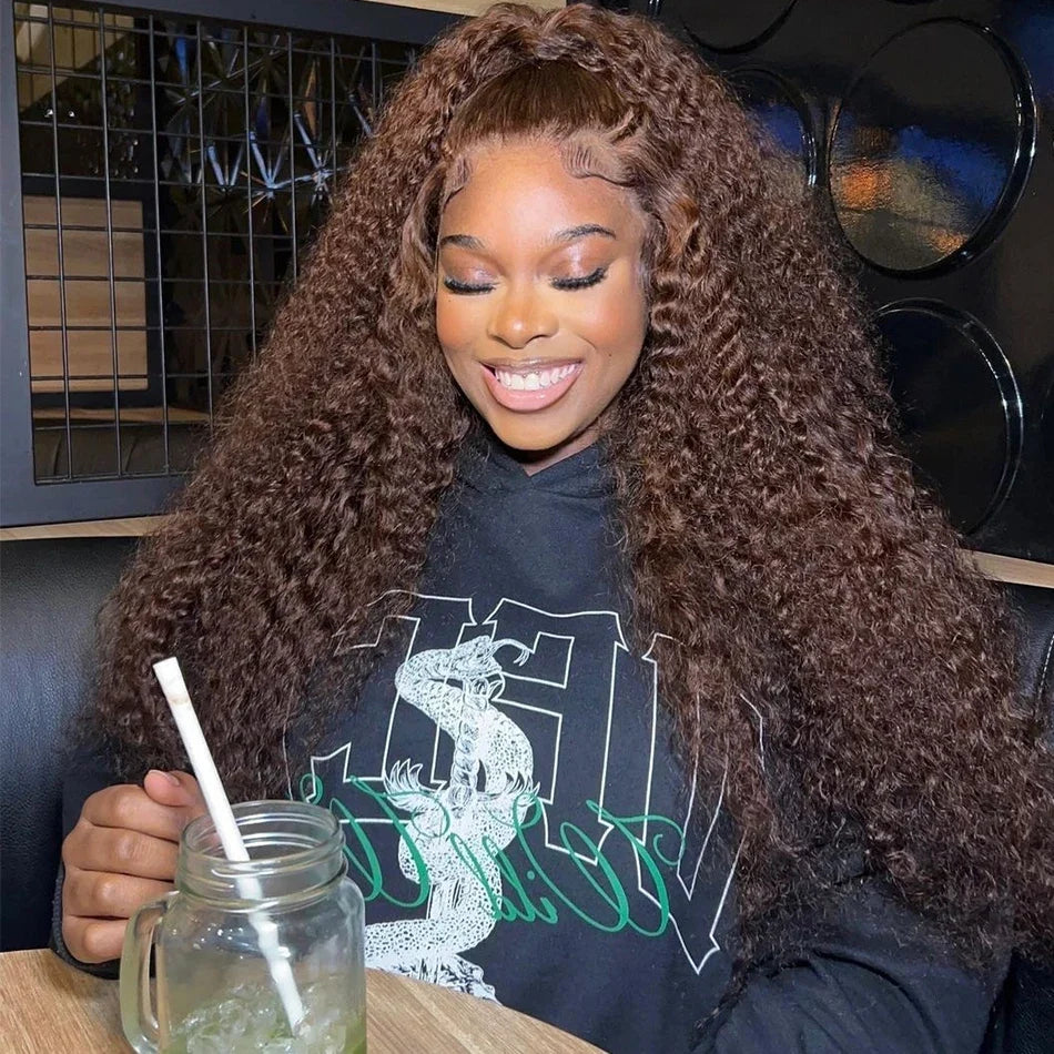 Chocolate Brown Human Hair Wig Colored Curly Human Hair Wig 30 32 Inch 13x4 Deep Wave Lace Front Wig 13x6 HD Lace Frontal Wig Chocolate Brown Human Hair Wig Colored Curly Human Hair Wig 30 32 Inch 13x4 Deep Wave Lace Front Wig 13x6 HD Lace Frontal Wig