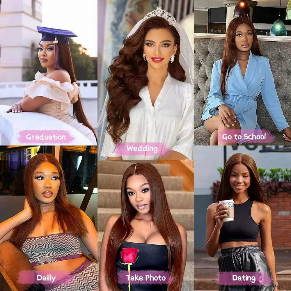 #4 Chocolate Brown Straight Human Hair Wig 13x6 Hd Lace Human Hair Wig 13x4 Lace Front Wig 200% Density Brazilian Hair For Women #4 Chocolate Brown Straight Human Hair Wig 13x6 Hd Lace Human Hair Wig 13x4 Lace Front Wig 200% Density Brazilian Hair For Women