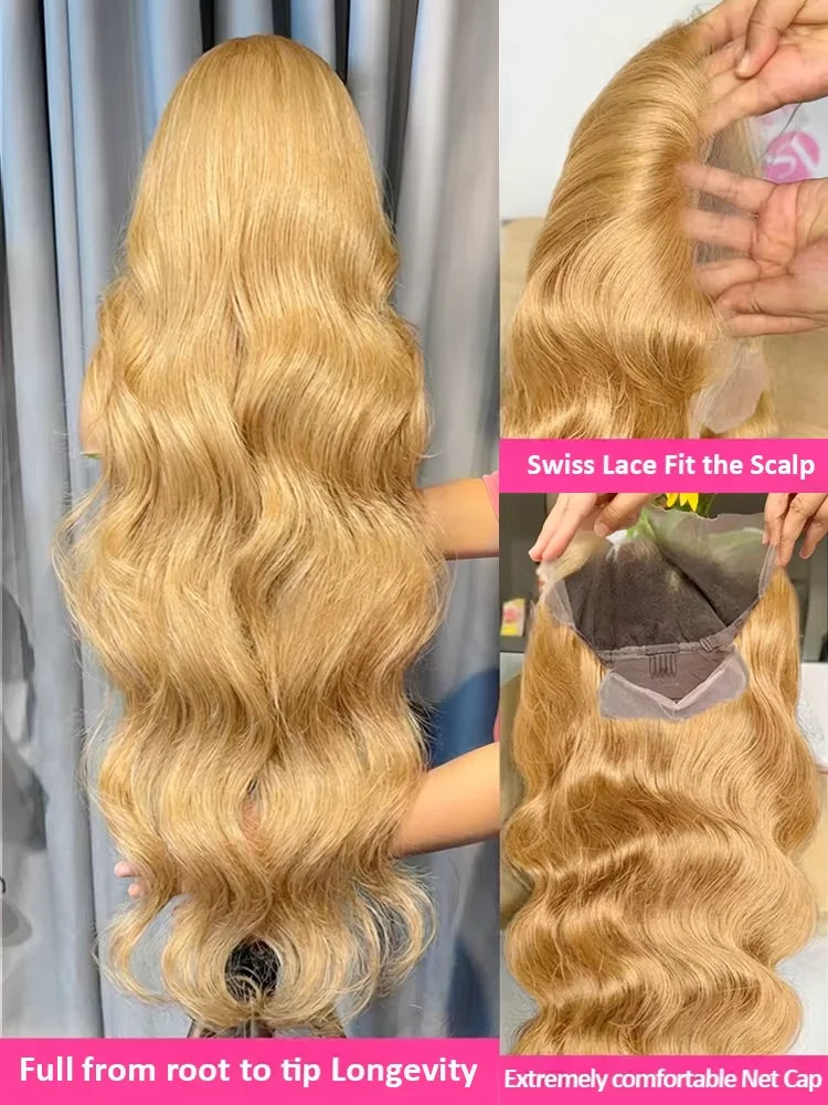 27# Body Wave 32 Inch Honey Blonde Color 13x6 HD Lace Front Wigs Human Hair 220% Density Raw Virgin Highlight Lace Frontal Wig 27# Body Wave 32 Inch Honey Blonde Color 13x6 HD Lace Front Wigs Human Hair 220% Density Raw Virgin Highlight Lace Frontal Wig