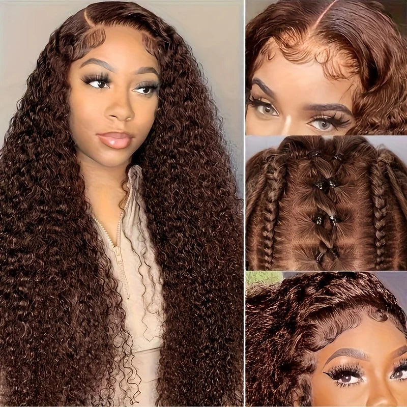 Chocolate Brown Curly Wave 13x6 Hd Lace Human Hair Wig 30 38 Inch Water Wave Human Hair Wig 13x4 Frontal Wig Hd Lace #4 Colour Chocolate Brown Curly Wave 13x6 Hd Lace Human Hair Wig 30 38 Inch Water Wave Human Hair Wig 13x4 Frontal Wig Hd Lace #4 Colour