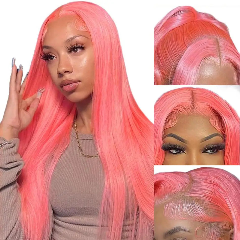 Pink 13x6 Hd Straight Lace Front Wig Human Hair 30 Inch Pink Lace Front Wig Human Hair For Black Women Pre Plucked 200% Density Pink 13x6 Hd Straight Lace Front Wig Human Hair 30 Inch Pink Lace Front Wig Human Hair For Black Women Pre Plucked 200% Density