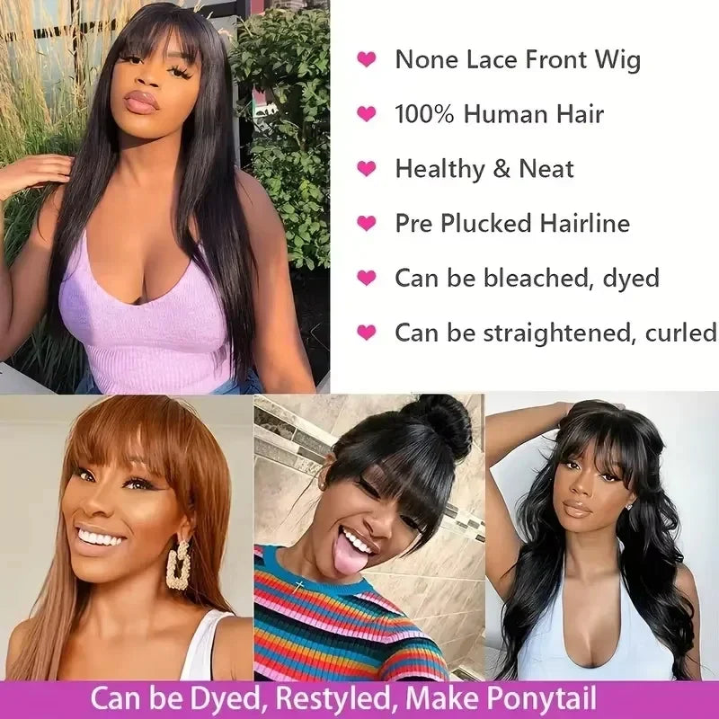 Straight Human Hair Wis 34 Inche Wigs With Bangs 3x1 Full Machine Made Human Hair Wigs For Women Natural Color 220% Density Straight Human Hair Wis 34 Inche Wigs With Bangs 3x1 Full Machine Made Human Hair Wigs For Women Natural Color 220% Density
