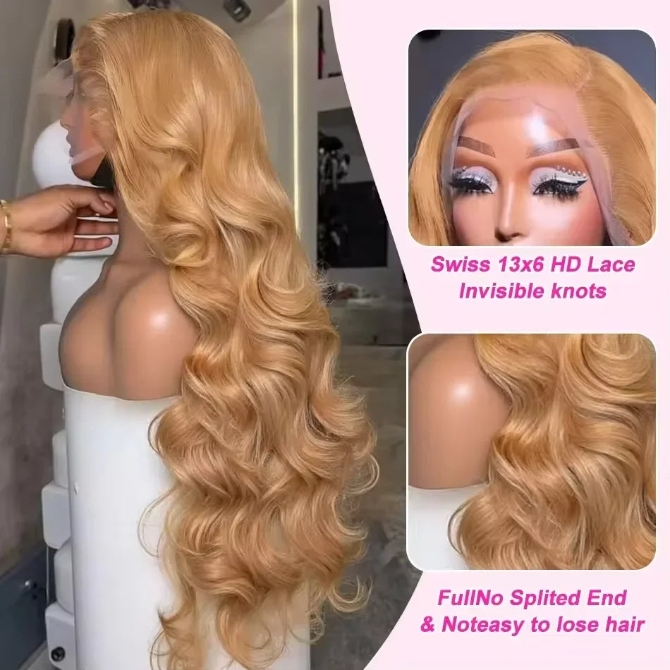27# Body Wave 32 Inch Honey Blonde Color 13x6 HD Lace Front Wigs Human Hair 220% Density Raw Virgin Highlight Lace Frontal Wig 27# Body Wave 32 Inch Honey Blonde Color 13x6 HD Lace Front Wigs Human Hair 220% Density Raw Virgin Highlight Lace Frontal Wig