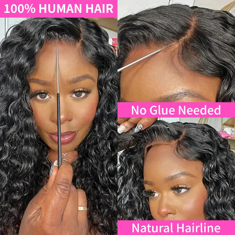 Curly 4x4 5x5 Glueless Lace Front Wig 220 Density Natural Color Deep Wave Pre Cut Brazilian HD Lace wigs Water Wave Human Hair Curly 4x4 5x5 Glueless Lace Front Wig 220 Density Natural Color Deep Wave Pre Cut Brazilian HD Lace wigs Water Wave Human Hair